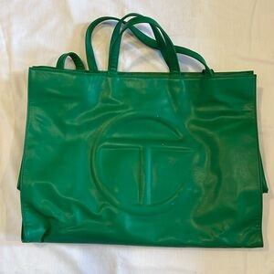 Telfar large shopping bag in “greenscreen”